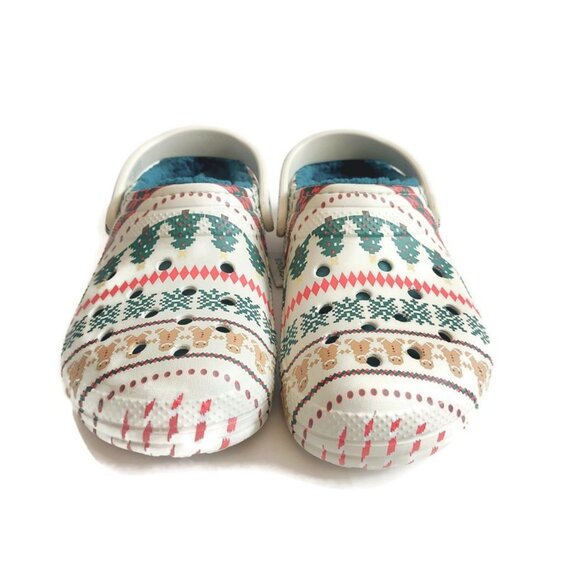 CROCS Classic Lined Fair Isle Slip On Clogs Mens 10 Womens 12 Sandals Bone Multi - Picture 5 of 9